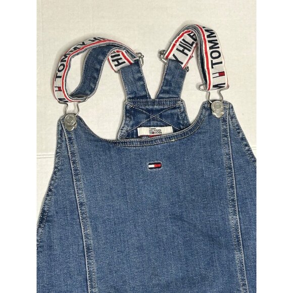 Tommy Hilfiger Dresses & Skirts - Tommy Hilfiger Womens Small Denim Apron Dress Pockets Raw Hem Logo Straps Y2K